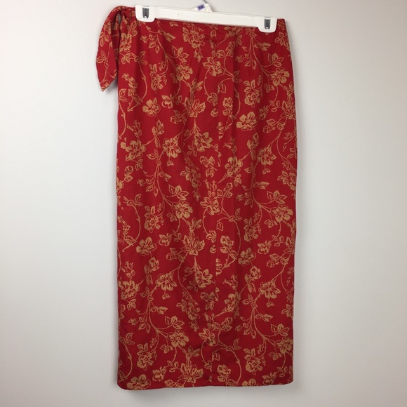 Lauren Ralph Lauren Petite Red Gold Floral Skirt - Picture 5 of 6